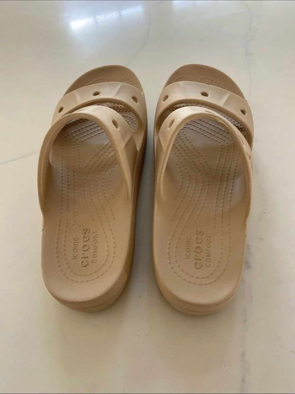 CROCS Kids Beige Dual-Strap Slide Sandals